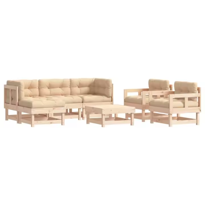 vidaXL Juego de muebles de jardín 7 piezas y cojines madera maciza - 1