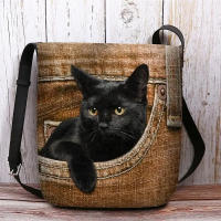 Bolso De Hombro Para Mujer De Gran Capacidad Estampado De Gato Bolso Cruzado Personalizado Ligero Bolsa De Mano Casual De Denuio - details 10