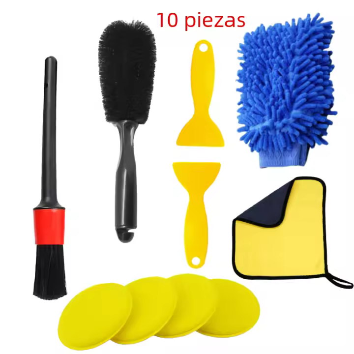 Set De 10 Brochas Para Limpieza De Coche Kit De Toallas Y Accesorios Para Lavar Ruedas Y Ventanas Del Coche Universal Para Uso Humedo Y Seco - 1