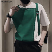 Camiseta De Hombre Estilo Casual INCERUN Con Diseño De Mochila Y Hebilla Manga Corta Patchwork S-5XL Para Verano - details 1