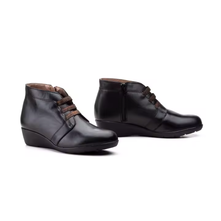 MºAE-395 MARRON-BURDEOS-CUERO-NEGRO-MARFIL Hecho en España Botín Mujer Piel  Elásticos Numeración: 35-41 Marca: Alto Estilo BOTIN CON PIEL MUY SUAVE CORDONES ELASTICOS Y CIERRE CON CREMALLERA SUELA CON CUÑA MUY COMODA  BOTIN MODERNO Y GRAN CALIDAD - 1