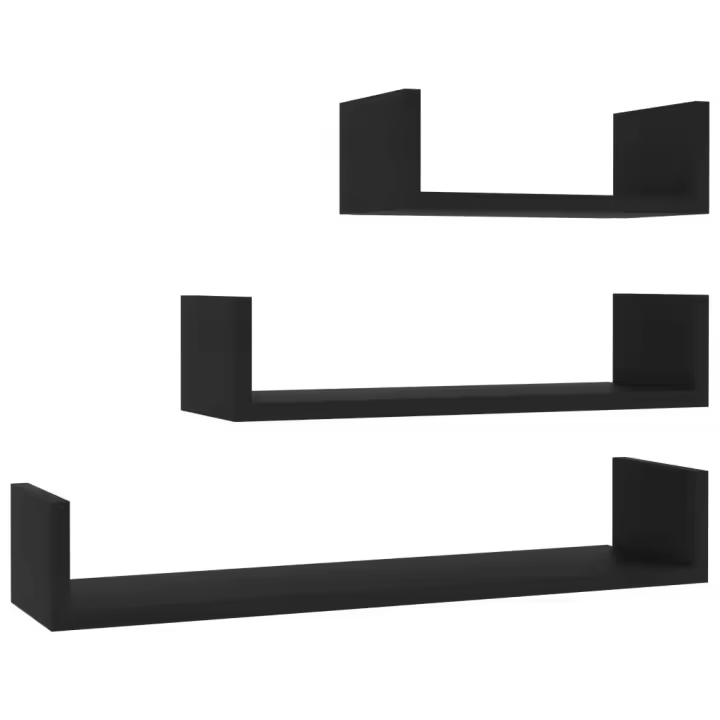 vidaXL Estantes de pared 3 piezas madera contrachapada Blanco, Negro, Gris Mueble Almacenaje Estantería para Oficina, Estudio, Dormitorio Estantería/Librería/ mueble de Almacenamiento - 1