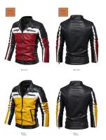 Chaqueta De Cuero Casual Para Moto De Otoño Para Hombres Con Cuello Alto Bloqueado De Colores Chaqueta De Cuero Artificial Moda De Piloto - details 7
