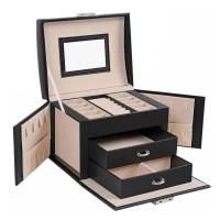 Caja joyero de 3 niveles con espejo, asa y cerradura, ideal para viajes, estilo moderno, blanco clásico o negro, perfecto como regalo - details 8