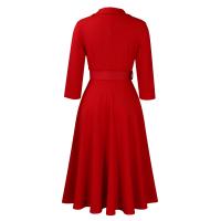 Vestido Elegante Para Oficina Para Mujer Cuello Redondo V Cintura Ajustada Pleated Midi Formal Business Work Dress OL - details 55