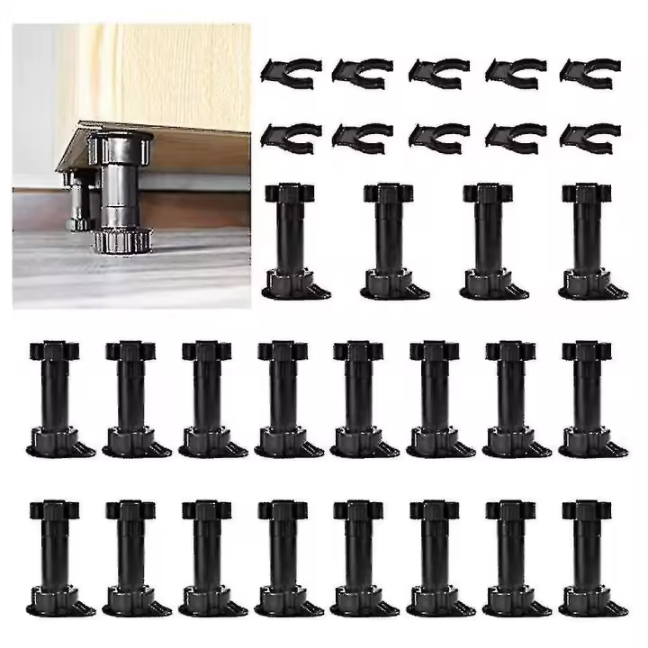 20 piezas de patas ajustables para muebles, patas de armario, patas de gabinete con clips de tablero para cocina, baño - 1