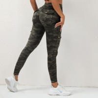 Pantalones De Yoga Con Impresión Digital Y Bolsillo Camiño Fitness Leggings Elásticos Slim Para Deporte De Mujer - details 4
