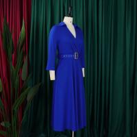 Vestido Elegante Para Oficina Para Mujer Cuello Redondo V Cintura Ajustada Pleated Midi Formal Business Work Dress OL - details 10