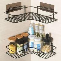 Estante De Baño Metálico Sin Perforar Organizador De Condimentos Esquina Para Almacenamiento De Shampoo Y Cosméticos Accesorios De Baño - details 4