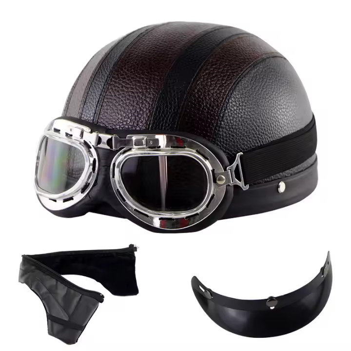 ZVD Retro Half Helmet Baseball Cap Helmet Vintage Motorcycle Helmet Men and Women Open-Face Scooter Helmet DOT Certified Helmet, for Adult Cruiser Moped Helmets with Goggles - 1