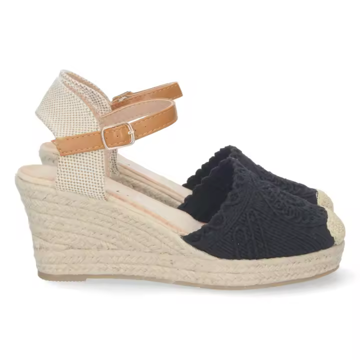PuntoSalao Alpargatas de cuña en yute crochet mujer color negro - 1