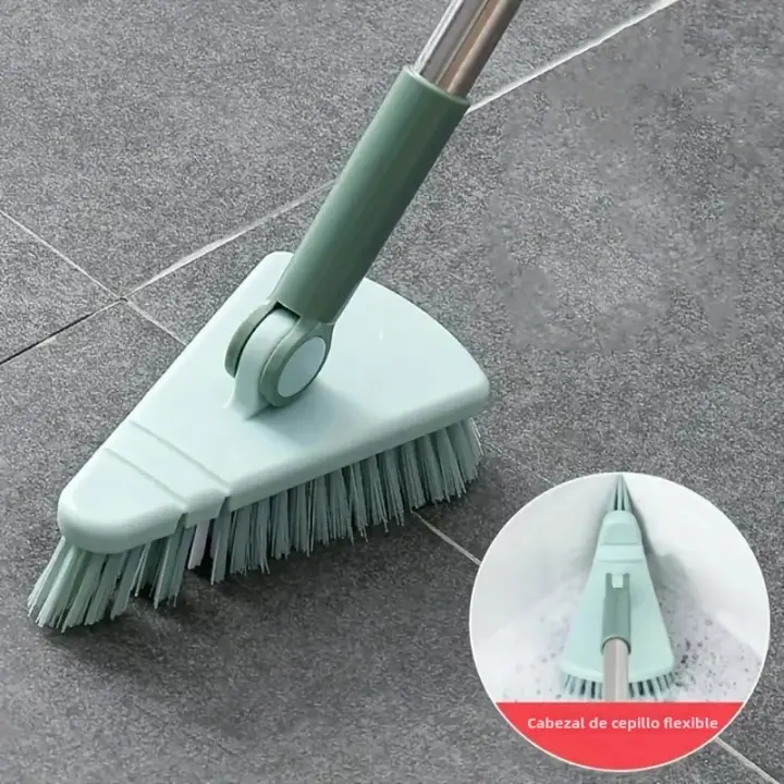 Cepillo De Piso Triangular Con Mango Largo Y Cerdas Duras Para Limpieza De Espacios Estrechos De Baño Y Cocina - 1