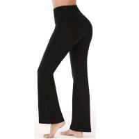 Pantalones De Yoga Flared Para Mujer Cintura Alta Con Bolsillos Pantalones Deporte Casual Cruzados De Polyester - details 0