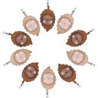 Kit De 12 Piezas De Hojas De Madera Pendientes Base No Terminadas Con 12 Piezas De Cabochones De Vidrio Claros Para Collar - details 0