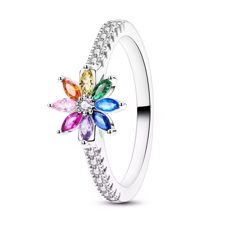 Anillo De Lujo Pandach 925 Plata Con Piedra CZ Colorida Y Flor Redonda Para Mujer Joyería De Boda Y Compromiso Regalo - 1