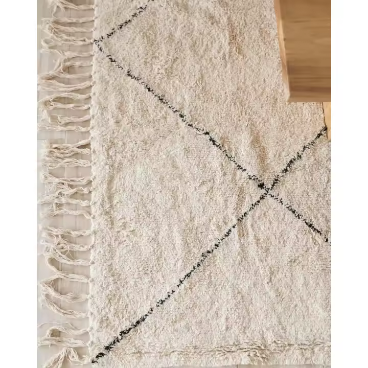 Alfombra  Ferdinand 120 x 180 cm de algodón diseño geométrico rombos – Estilo nórdico boho minimalista color crema y negro de la marca Origen - 1