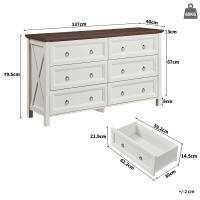 Cómoda, aparador Blanco, Armario de Cocina de estilo retro with Tiradores de Aluminio en Los Cajones, encimera de Nogal, dormitorio, Salón, 6 cajones espaciosos - details 4