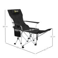 Outsunny Conjunto de 2 Sillas Plegables Camping Tumbonas Camping Portátiles con Reposapiés Desmontable Reposacabezas Portavasos y Bolsa Lateral Carga 120 kg para Jardín Playa Pesca Negro - details 2