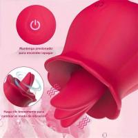 Vibrador Con Estimulador De Clítoris Y Pezones Dildo Licking De Rosas Juguetes Sexuales Para Adultos Control Manual Batería Recargable Silicone Médico - details 1