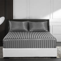 Juego de cama Queen con sábanas de satén y seda, color gris oscuro, suave y fresco, con bolsillos profundos, hipoalergénico, resistente a las arrugas y a la decoloración, juego de sábana ajustable de 3 piezas y funda de almohada a rayas. - details 0