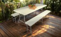 Arebos | Mesa Plegable y 2 Bancos | Mesa Plegable Portatil | Blanco | 7,25 kg por banco | MAX 150 kg | Mesa Plegable Camping - details 0