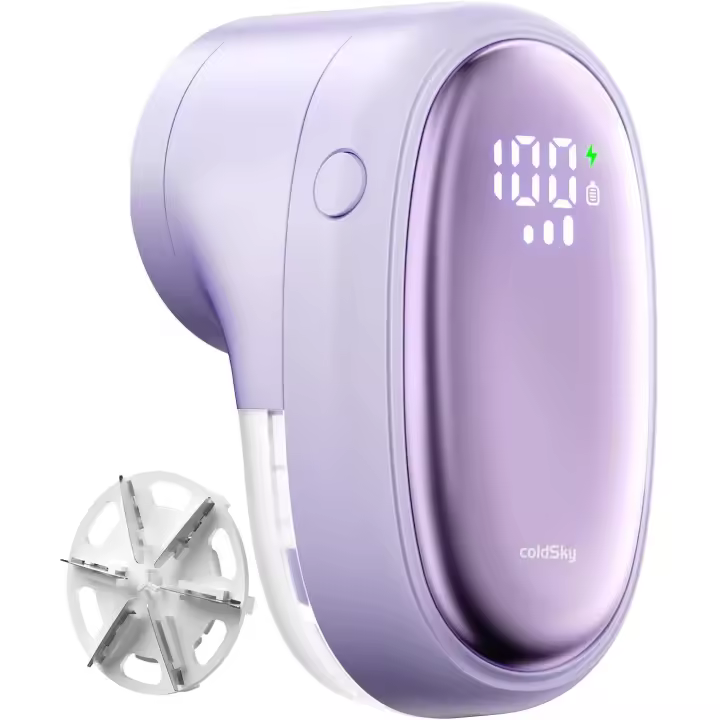 Afeitadora de telas, 1200 mAh, quitapelusas, afeitadora portátil para suéteres con 𝟯 𝗦𝗽𝗲𝗲𝗱𝘀, pantalla digital LED, color morado - 1