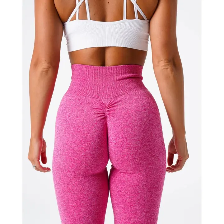 Mujeres de la cadera acanalado cordón de elevación de la cintura que muestra sin costuras Leggings Suave Fitness Leggings Ropa de entrenamiento Yoga Pantalones Ropa de gimnasia - 1