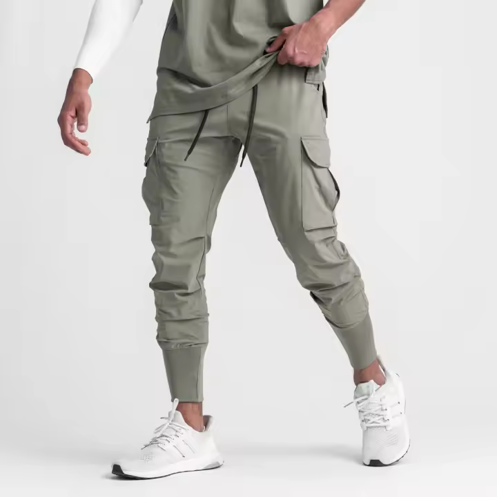 Pantalones De Cargo Para Hombre 2024 Multi-Bolsillos Estilo Safari Fitness Y Deporte Pantalones Casuales De Cintura Media - 1