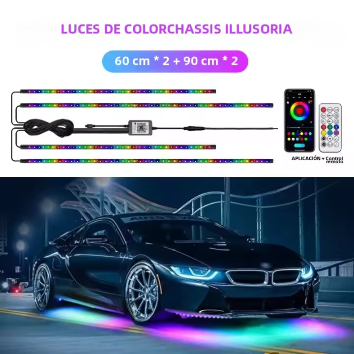 Luces LED Flexibles Para Bajo Coche Con Control Remoto Y APP RGB Neón Atmosfera Lámpara Decorativa Para Automóvil - 1