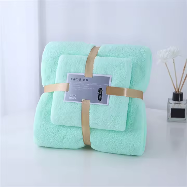Juego De Toallas De Baño De Dos Piezas Con Felpa Coral Espesado Absorbente Y No Desprendible Toallas De Secado Rápido De Color Sólido - 1