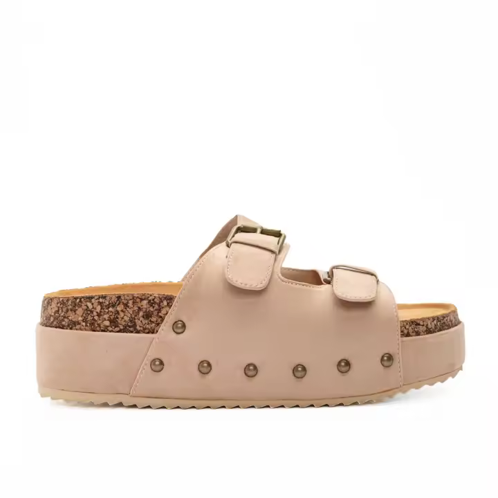 PuntoSalao Sandalias planas bio con plataforma y tachuelas mujer color beige F1511 Sandalia planas bio con plataforma - 1