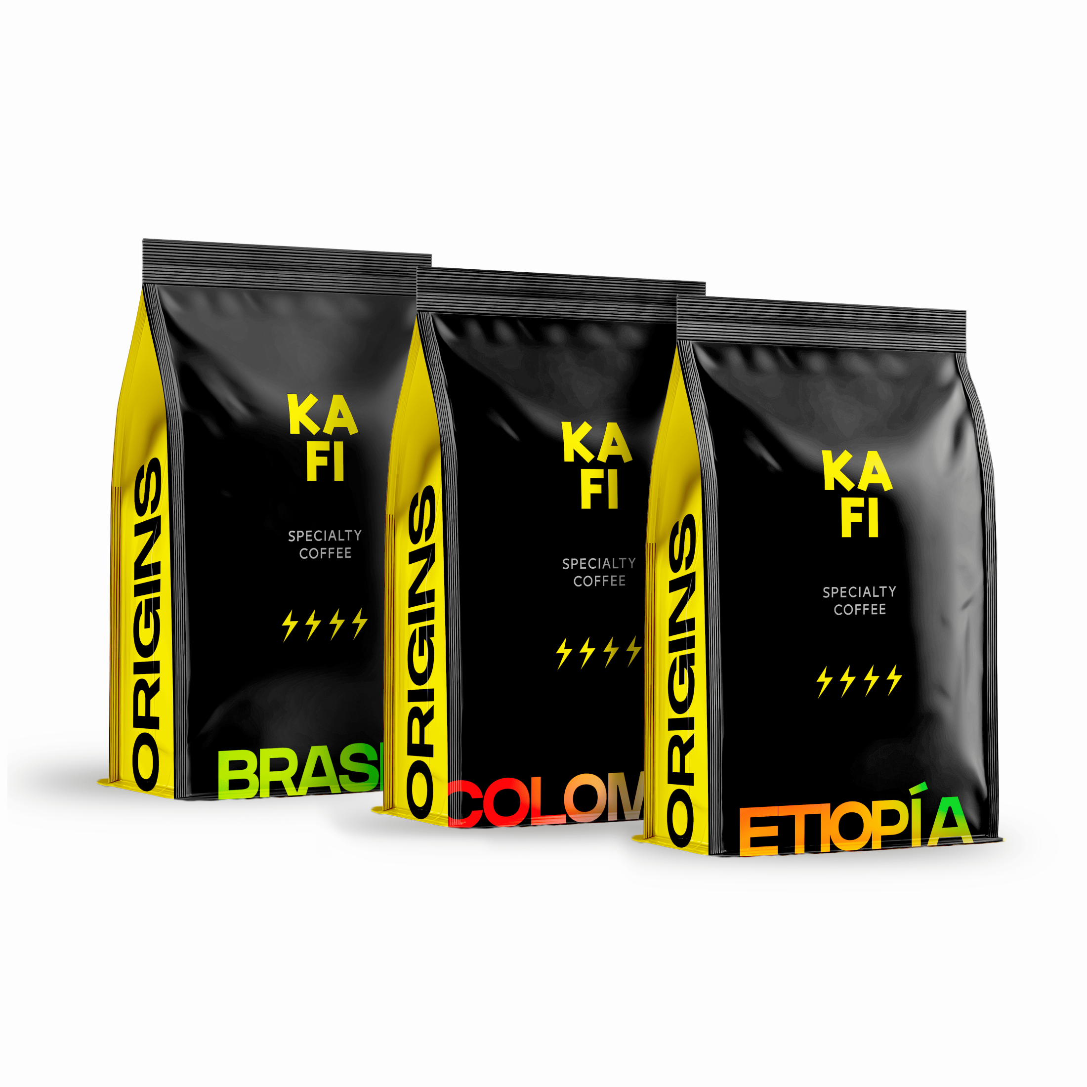 KAFI Pack cafe Brasil/Colombia/Etiopia -100 % Arábica – Café en grano – Pack  – Café de especialidad, tostado semanal -