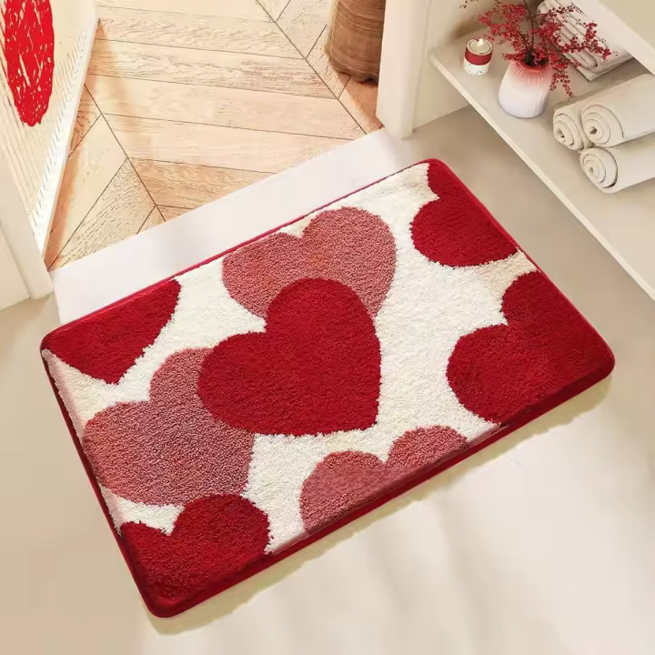 VIKAMA Alfombra De Baño Absorbente De Imitación De Cachemira Roja Decorativa Para Casa Y Hotel Antideslizante Para Toilette Y Puerta - 1