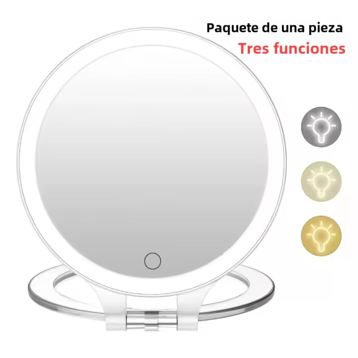 Espejo De Maquillaje Con Luz LED Blanco Daylight Espejo De Vestíbulo Desmontable Con Base De Almacenamiento 3 Modos Espejo Con Luz Cable USB Regalo - 1