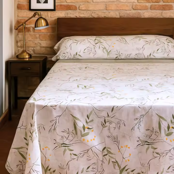 Juego de Sábanas 3/4 Piezas Algodón Flor Melisa Alo Home Sábana Bajera + Encimera y Fundas de Almohadas Cama 90, 135 y 150 cm - 1