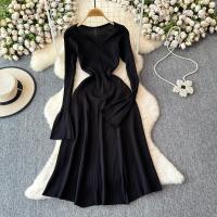 Vestido Largo Elegante Para Mujer Con Mangas Flared Y Volantes Cuello V Solido Bodycon Para Fiesta Y Oficina Polyester Mid-Calf - details 25