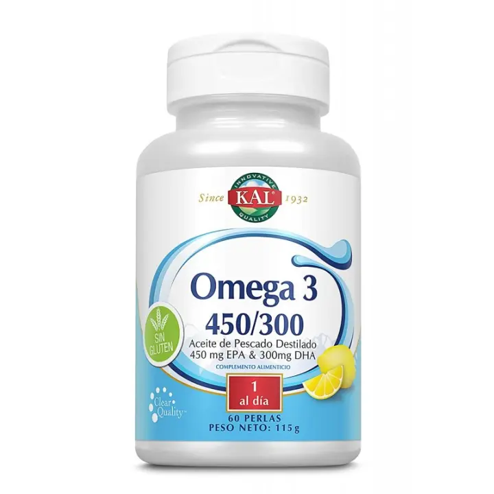 Kal Omega 3 450/300 60 Cápsulas - Complemento Alimenticio para la Salud del Cerebro, Corazón y Piel - 1