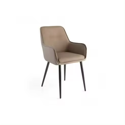 Momma Home - Set de 2 Sillas de Comedor Raíz para Muebles de Salón y Hogar con Asiento y Respaldo en Ecopiel Marrón y Trasera Beige, con Reposabrazos y Estructura Metálica Resistente - 1