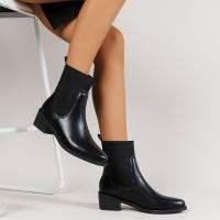 Botas De Tobillo Occidentales Para Mujer 2024 Cuero PU Estilo Retro Bajo Tacón Punta Puntiaguda Moda Botas Cortas D210 - details 1