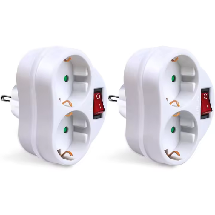 2 en 1 Adaptador con Interruptor y 2 Enchufes Schuko, Adaptador de Regleta, hasta Carge 3680W, 16A/250V~, Blanco, 2Pcs.WKL Store - 1