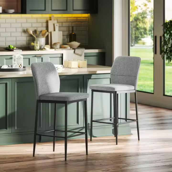 HOMCOM Juego de 2 Taburetes de Bar Taburetes Altos de Cocina con Respaldo y Reposapiés Tapizado en Terciopelo Marco de Acero Taburetes Altos Modernos para Comedor Mostrador - 1