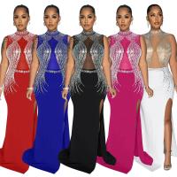 Vestido De Noche Largo Para Mujer Con Pedrería Y Abertura Alta Vestido De Seda Y Spandex Elegante Y Sexy Para Bodas Y Fiestas - details 1