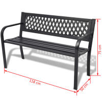 vidaXL Banco de jardín de acero negro 118 cm - details 3