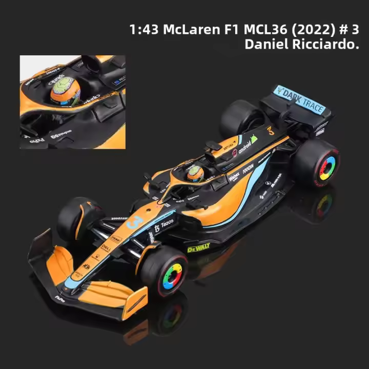Modelo De Coche De Carreras Bburago 1:43 McLaren F1 MCL36 2022 Australian Grand Prix GP #3 Ricciardo #4 Norris Aleación Vehículo Die-cast Juguete De Carreras - 1