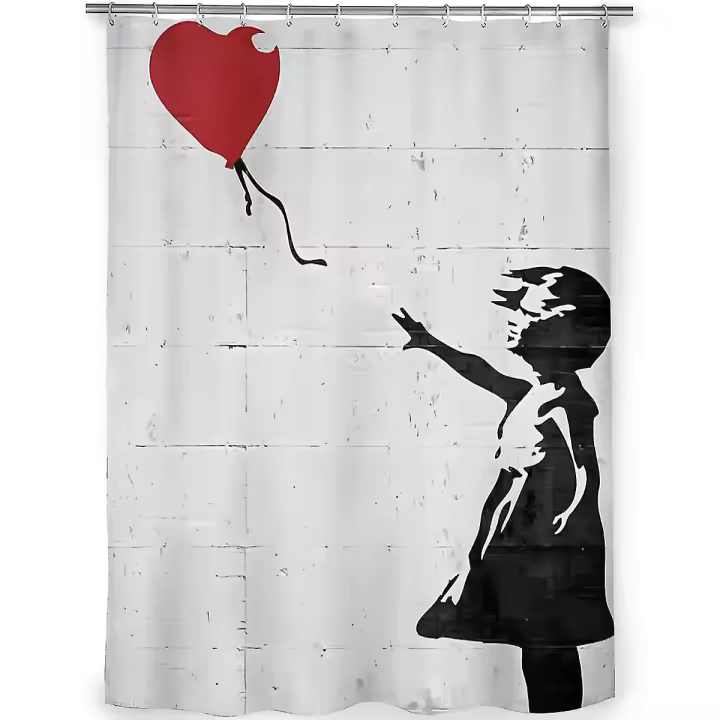 PORCHEDDU Banksy Girl with Globe de Corazón, Moho-resistant, lavable, cortinas de baño ponderadas[dB]90x180cm - 1