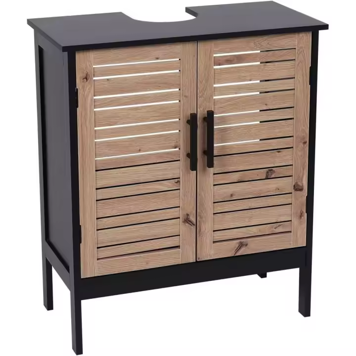 PLUSHOME AMRARIOS BAJO PARA LAVABO CON PUERTA + CAJON/ESTANTE,BAMBÚ Y MDF - 1