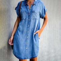 Vestido De Mezclilla Casual Para Mujer Con Bolsillos Cuello En V Botones Y Shorts Estilo Retro Unisex De Verano - details 4