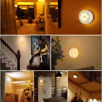 Luz de detección de Movimiento, Luz Nocturna LED inalámbrica con Pilas, Luz de Gabinete para pegarse en Quier Lugar, Luz de Escalera, Luz de disco para pasillo, baño, dormitorio, cocina (Blanco-Luz Blanca Cálida-Paquete de 6) - details 3