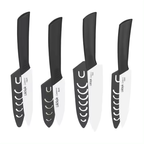 LILI HOME Pack de 4 Cuchillos Cerámicos con Mangos Antideslizantes y Fundas Protectoras dura 10 veces más que los cuchillos de acero inoxidable tradicionales. Incluye cuchillos de 8 cm, 10 cm, 13 cm y 15 cm para cubrir todas tus necesidades, desde cortar - 1
