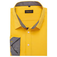 Camisa Amarilla Para Hombre De Manga Larga Estilo Casual Con Cuello En V Y Mangas Patchwork Ropa De Negocios Smart Casual - details 4